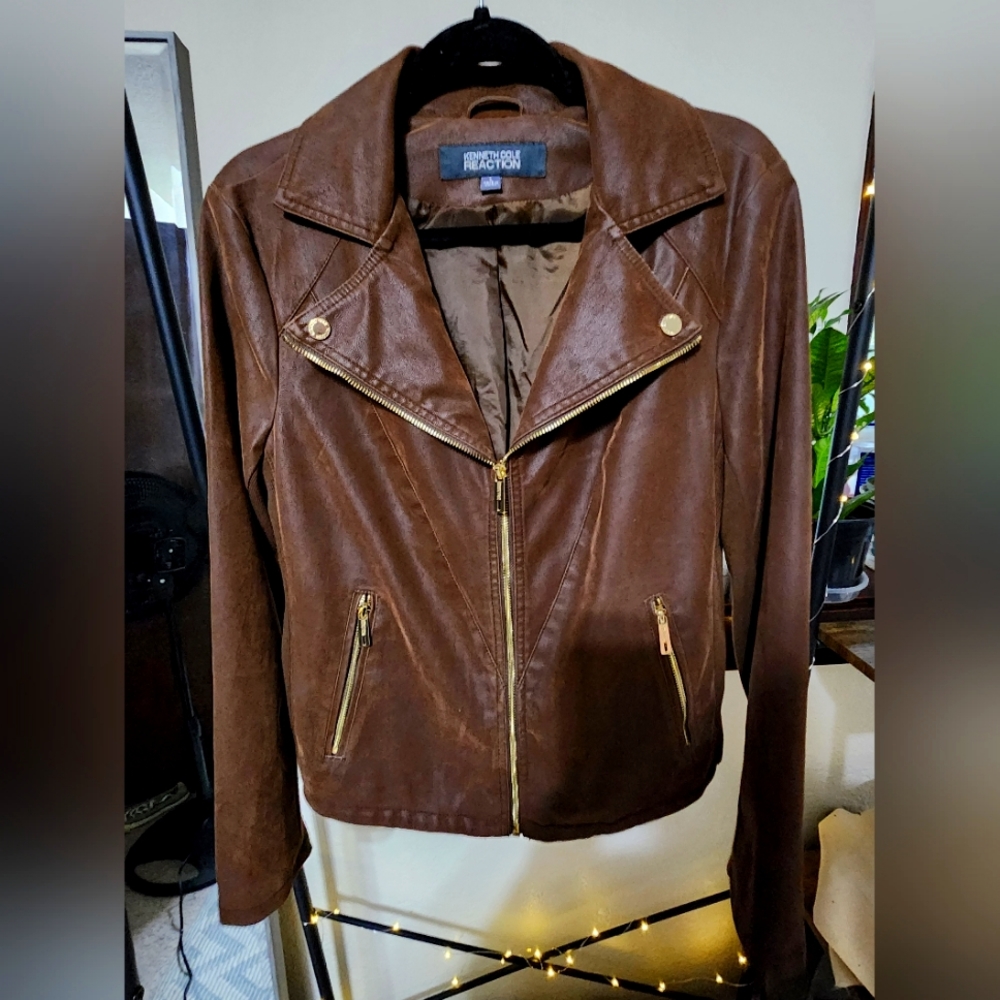 Kenneth Cole Moto Jacket, L, Brown